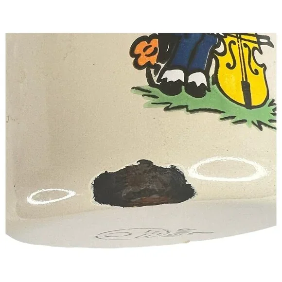 Vintage Enamel Childrens Mug Donkey Playing Cello Cup Novelty - Picture 5 of 10